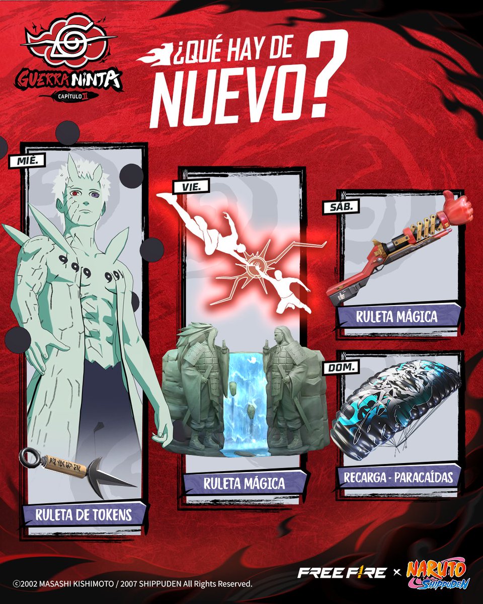 📕 ¡LA #AGENDASEMANAL ESTÁ AQUÍ! 📕

💪 Desata el poder de la bestia de las 10 colas para traer la paz con el conjunto de Obito y 💥 colisiona tu supremacía y la de tu dúo en una batalla final.

❓ ¿Estás listo para el enfrentamiento?
#FFxNARUTOSHIPPUDEN #Naruto #NarutoShippuden