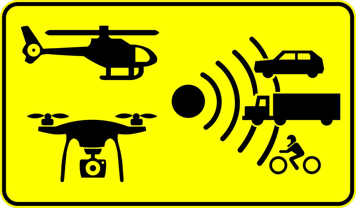 ➡️ La nueva señal vía S-991g indica la posible existencia en el tramo de controles de velocidad mediante medios aéreos, como helicóptero o dron. Si dichos controles tuvieran como objeto un tipo de vehículo, podrá incluir únicamente el pictograma de dicho vehículo. #NuevasSeñales