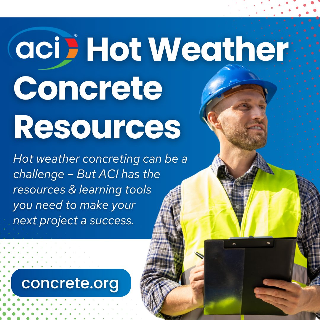 OPCMIA ITF (@opcmiai) on Twitter photo <a href="/ConcreteACI/">AmericanConcreteInst</a>: Hot weather concreting can be a challenge – To make your next hot weather project a success, ACI has various resources & learning tools available.🌟
➡️Explore The Ultimate Guide To Hot Weather Concreting Here: concrete.org/newsandevents/… <a href="/ConcreteACI/">AmericanConcreteInst</a>: Hot weather concreting can be a challenge – To make your next hot weather project a success, ACI has various resources & learning tools available.🌟
➡️Explore The Ultimate Guide To Hot Weather Concreting Here: concrete.org/newsandevents/…