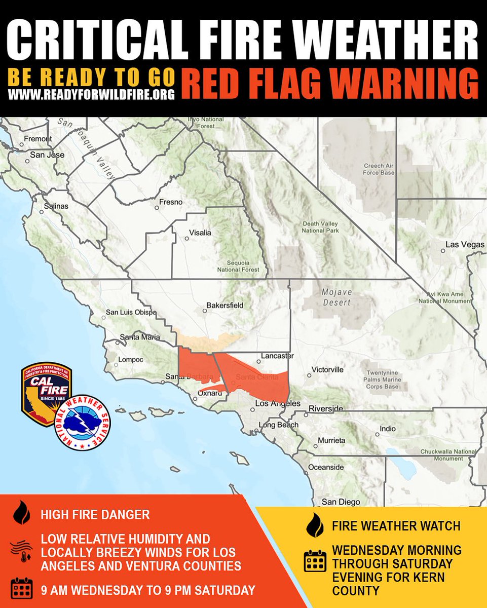 Los Angeles: hot weather is on its way toward us!

Temperatures are climbing this week, increasing fire danger and the risk of heat-related medical issues. 

Be fire-smart, stay hydrated, and check on those around you. 

Your LAFD is busy preparing — let’s stay safe together!

•