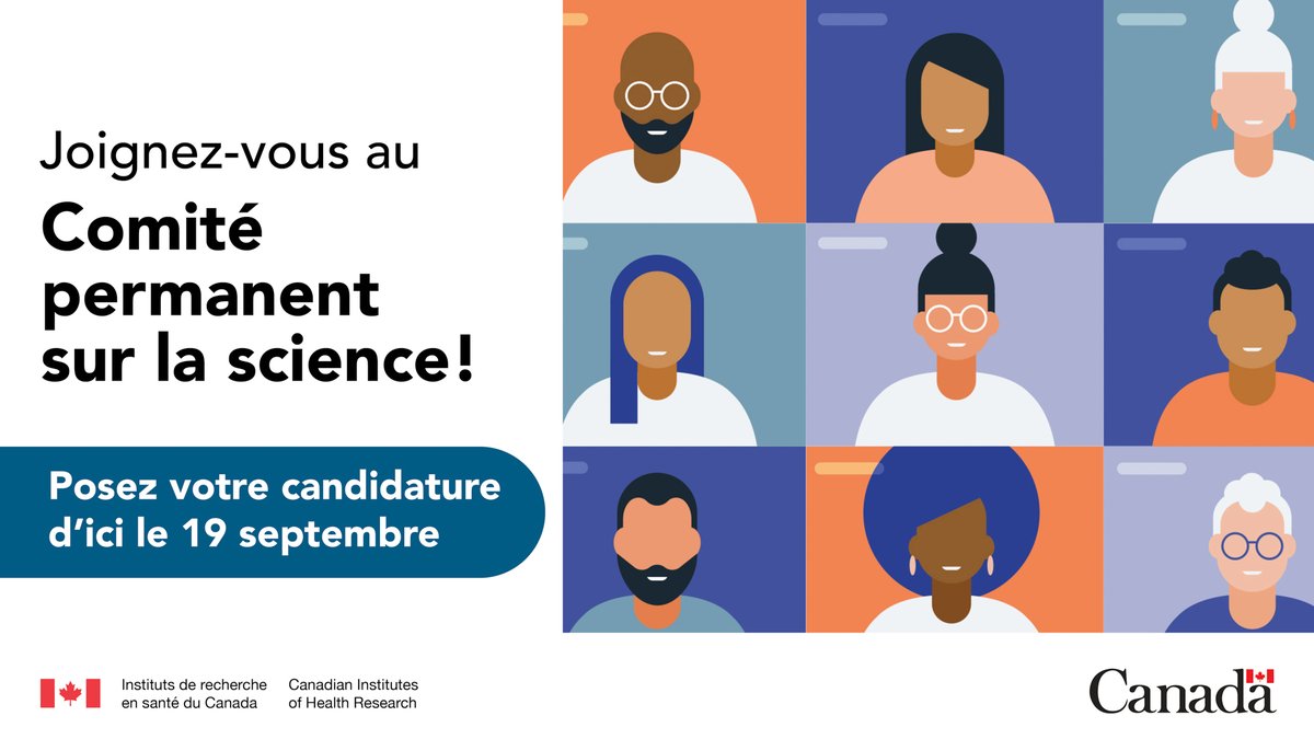 Les IRSC sont à la recherche de membres pour former leur Comité permanent sur la science. 

Soumettez votre candidature dès aujourd’hui pour contribuer à façonner nos politiques scientifiques. En savoir plus → cihr-irsc.gc.ca/f/54436.html?h…