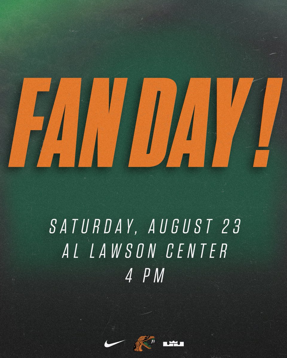 Join us for Florida A&amp;M Athletics Fan Day !

✅ Meet your favorite FAMU student-athletes &amp; coaches
✅ Snap photos, grab autographs, and connect with the teams

📍 Al Lawson Center
📅 August 23| ⏰ 4 PM

#FAMU | #Rattlers | #FangsUp 🐍