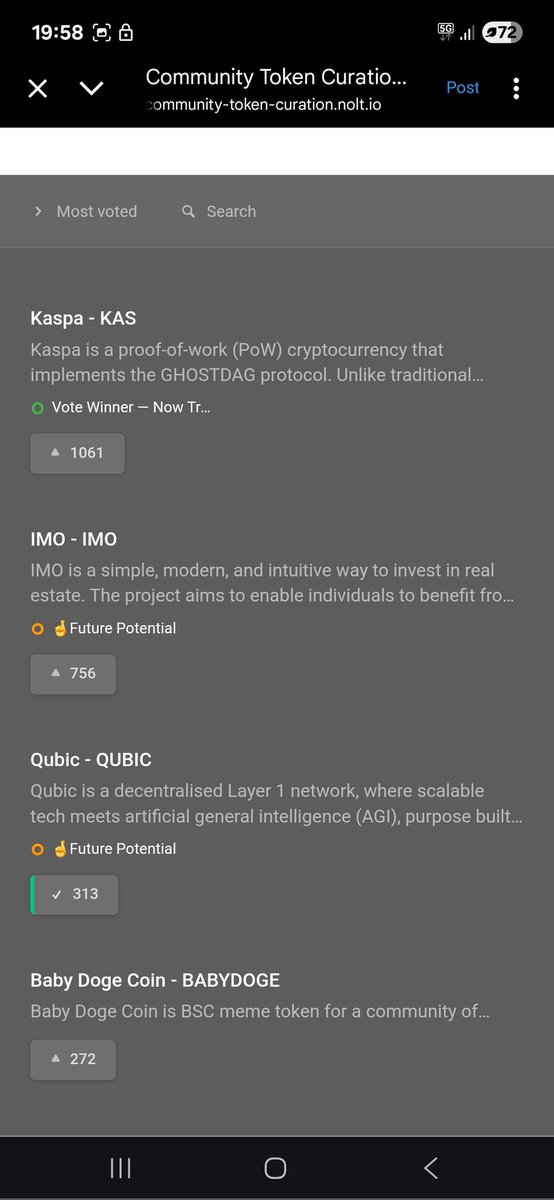 🚨I quote. Community #qubic Power Activated! These tokens have been nominated for a FREE listing on SwissBorg!
VOTE FOR $Qubic 💯✅️
Prove that we are a strong community❗️
🔥 Hit that upvote for the tokens you want to see added the most!

🕵️ The most upvoted will go through due