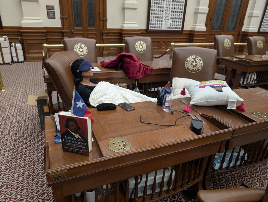 Rep. Nicole Collier (D) has been officially locked in the Texas House chamber for over 24 hours.

Republicans say she cannot leave until she signs a “permission slip” agreeing to be under 24/7 police surveillance for three weeks.