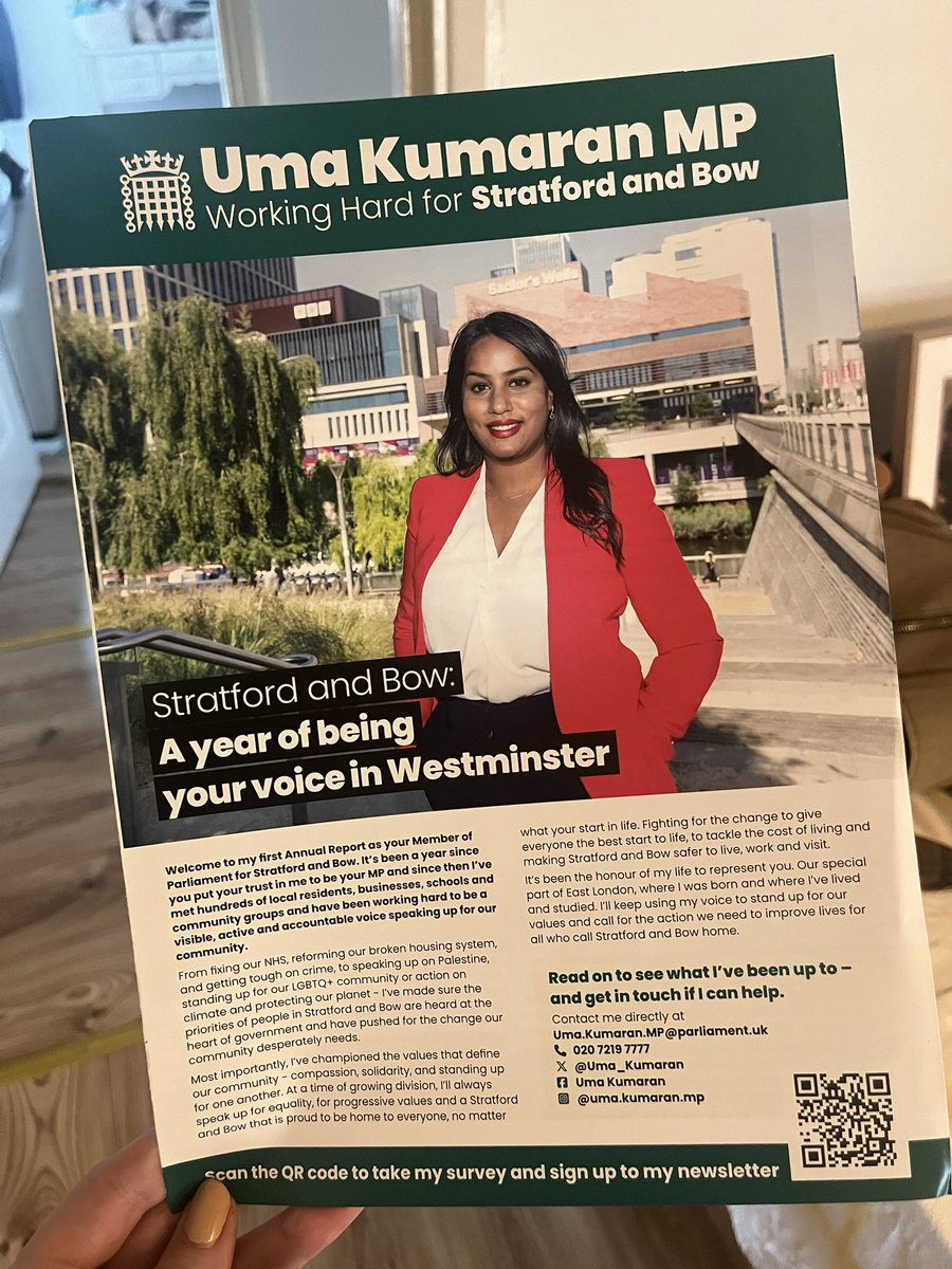 Liz Cronin (@lizcronin97) on Twitter photo Forest Gate North and Stratford and Bow residents will be starting to get these through letterboxes now - please do give them a read!
<a href="/Uma_Kumaran/">Uma Kumaran MP</a> works incredibly hard (I’m genuinely in awe), and can be reached on Uma.Kumaran.MP@parliament.uk if you ever need support 🌹 Forest Gate North and Stratford and Bow residents will be starting to get these through letterboxes now - please do give them a read!
<a href="/Uma_Kumaran/">Uma Kumaran MP</a> works incredibly hard (I’m genuinely in awe), and can be reached on Uma.Kumaran.MP@parliament.uk if you ever need support 🌹