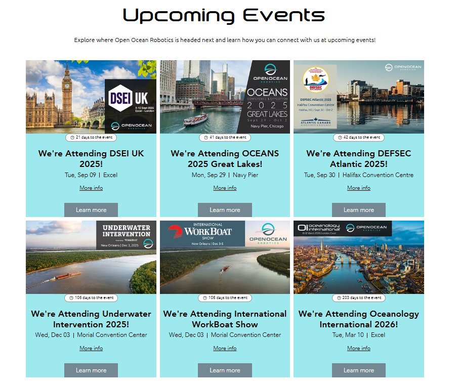 Our Events Page Just Got a Makeover!  

Check out the new Events page now and stay connected:
🔗 openoceanrobotics.com/events-1

📩 Sign up for our newsletter:
🔗 info.openoceanrobotics.com