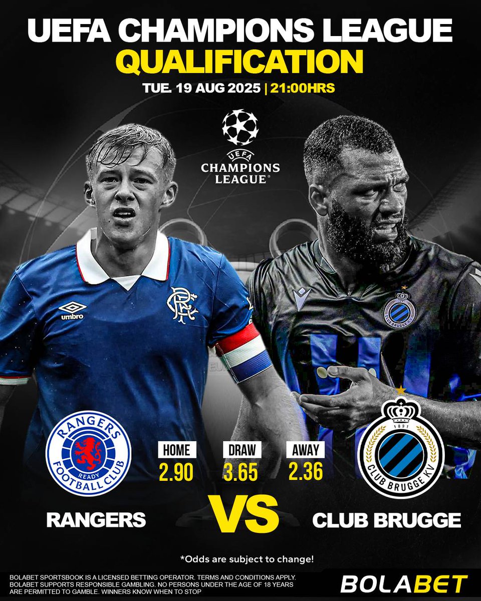 Rangers 💙 vs Club Brugge 🔵 in the UCL! Who takes the win? 

⚽🏆 #RangersVsBrugge 

#UCL #ChampionsLeagueNights #RANCBR