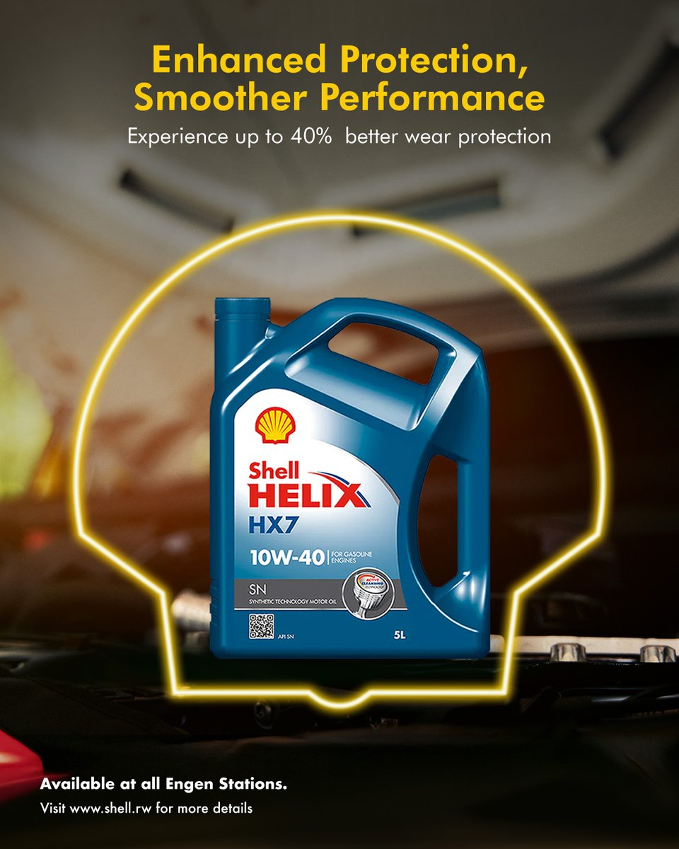 Shell_Rwanda's tweet photo. Drive with confidence! #ShellHelix adapts to every drive, offering advanced wear protection and reduced oil consumption for a smoother, more efficient engine. Now available at all ENGEN Stations in Rwanda.

Visit https://t.co/uCiCmMJEos for more details https://t.co/N60NtGFQni