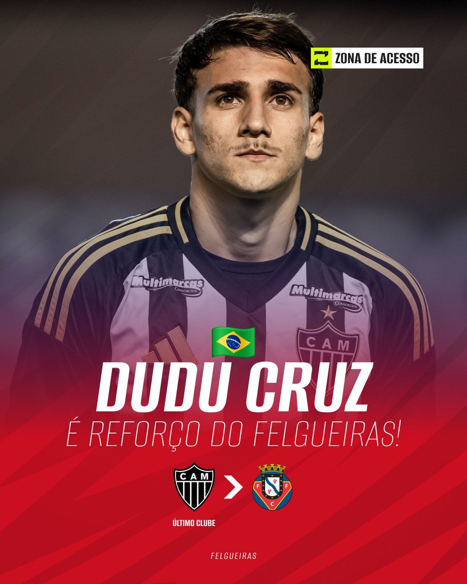 zonadeacesso's tweet photo. O zagueiro Dudu, de 20 anos, que estava no Atlético Mineiro é o novo reforço do Felgueiras para a Liga Portugal 2.

O brasileiro chegou a jogar pela equipe principal no início do Campeonato Mineiro e marcou um gol no empate contra o Democrata de Governador Valadares. https://t.co/CnkUFgJMyC