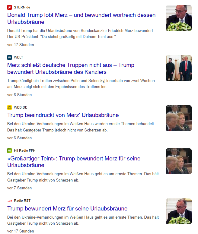 Es ist so kaputt. Wundere mich, dass es nicht auch noch zu Trumps Gefasel, dass sein Sohn 4. bei irgendeinem duseligen Golfturnier wurde, Extraschlagzeilen gab.