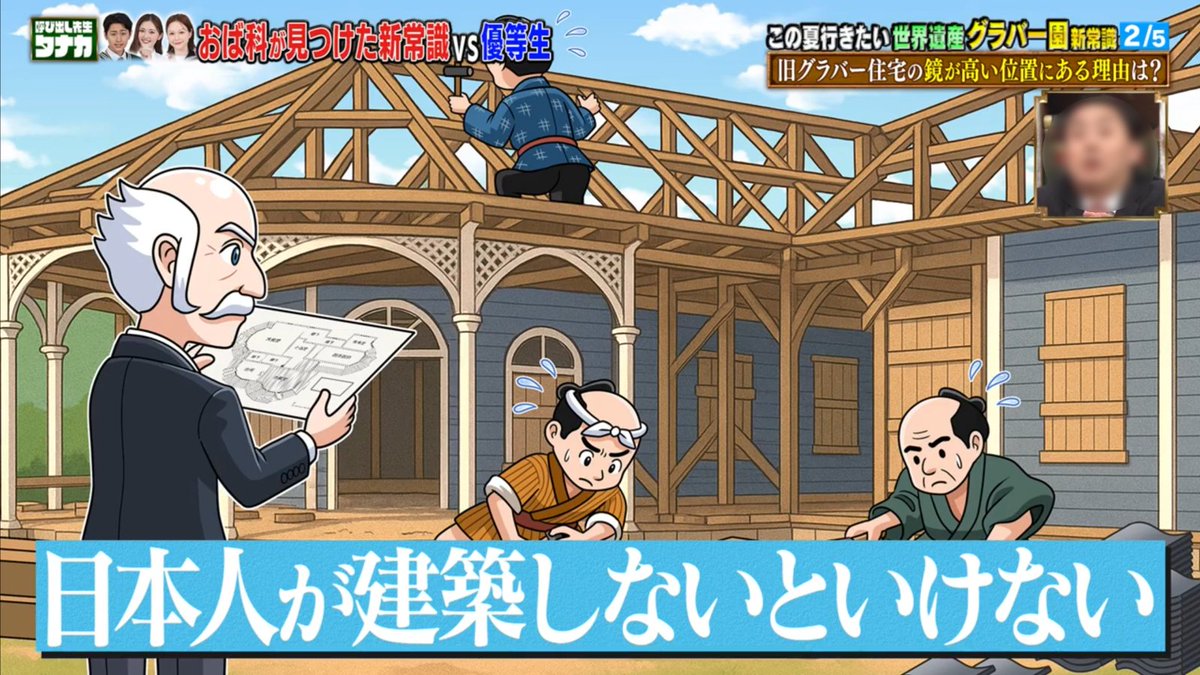 フジテレビ「呼び出し先生タナカ」で幕末に活躍したスコットランドの貿易商人トーマスグラバーを紹介するコーナーのイラストを担当しました。重要文化財である旧グラバー住宅を知るいい機会になりました。