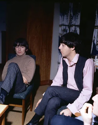 george harrison and paul mccartney during the beatles' interview with jean shepherd for playboy - october 28, 1964
