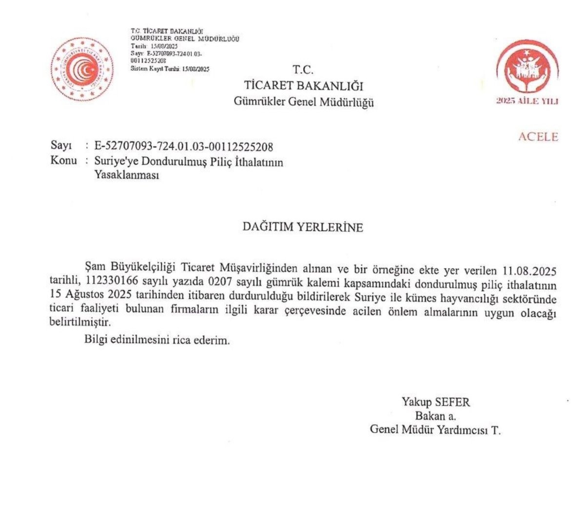 Suriye Hükümeti
Türkiye'den  Piliç  İthalatını  Yasakladıysa
Bundan Ne Anlamamız Gerekir ?