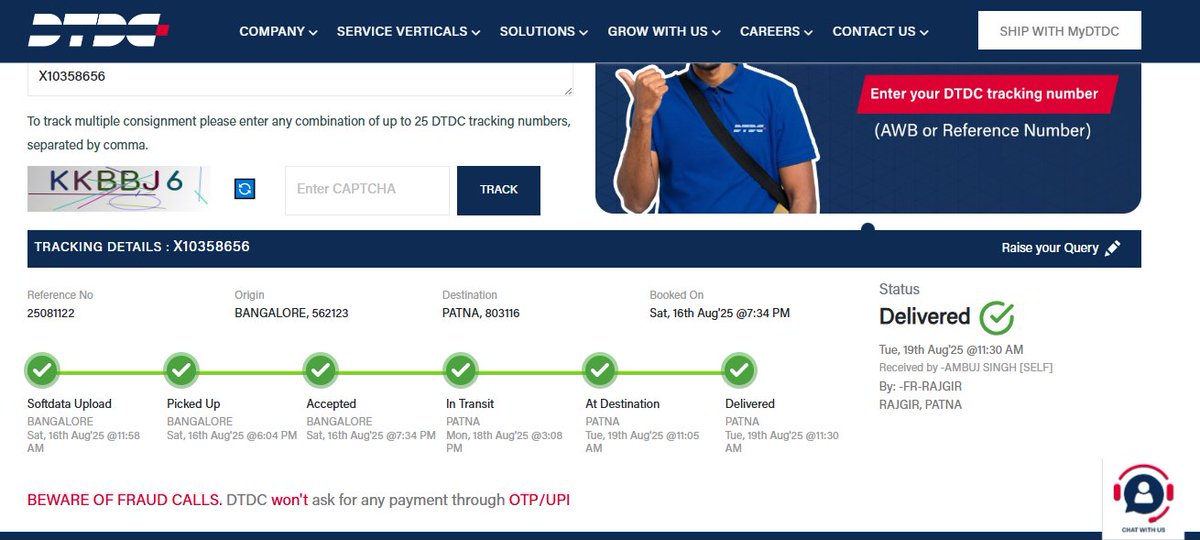 Ambuj Singh 🇮🇳 (@theshinyeight) on Twitter photo Hi <a href="/DTDCIndia/">DTDC Express Limited</a>, my shipment X10358656 is showing as Delivered on 19 Aug, 11:30 AM in Rajgir, Patna, but I have not received the product yet. Could you look into this urgently?
#DTDC #CustomerSupport Hi <a href="/DTDCIndia/">DTDC Express Limited</a>, my shipment X10358656 is showing as Delivered on 19 Aug, 11:30 AM in Rajgir, Patna, but I have not received the product yet. Could you look into this urgently?
#DTDC #CustomerSupport