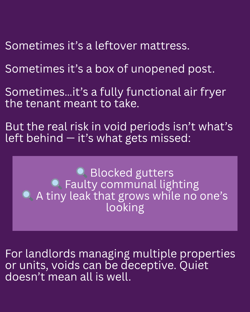 A simple visit during a short void can reveal early warnings that save you time, money and complaints once the next tenancy starts.

💬 What’s the oddest thing you’ve ever found during a property gap?

#LettingsTips #VoidPeriodCare #PropertyReporting #NoLettingGo #SmartLandlords