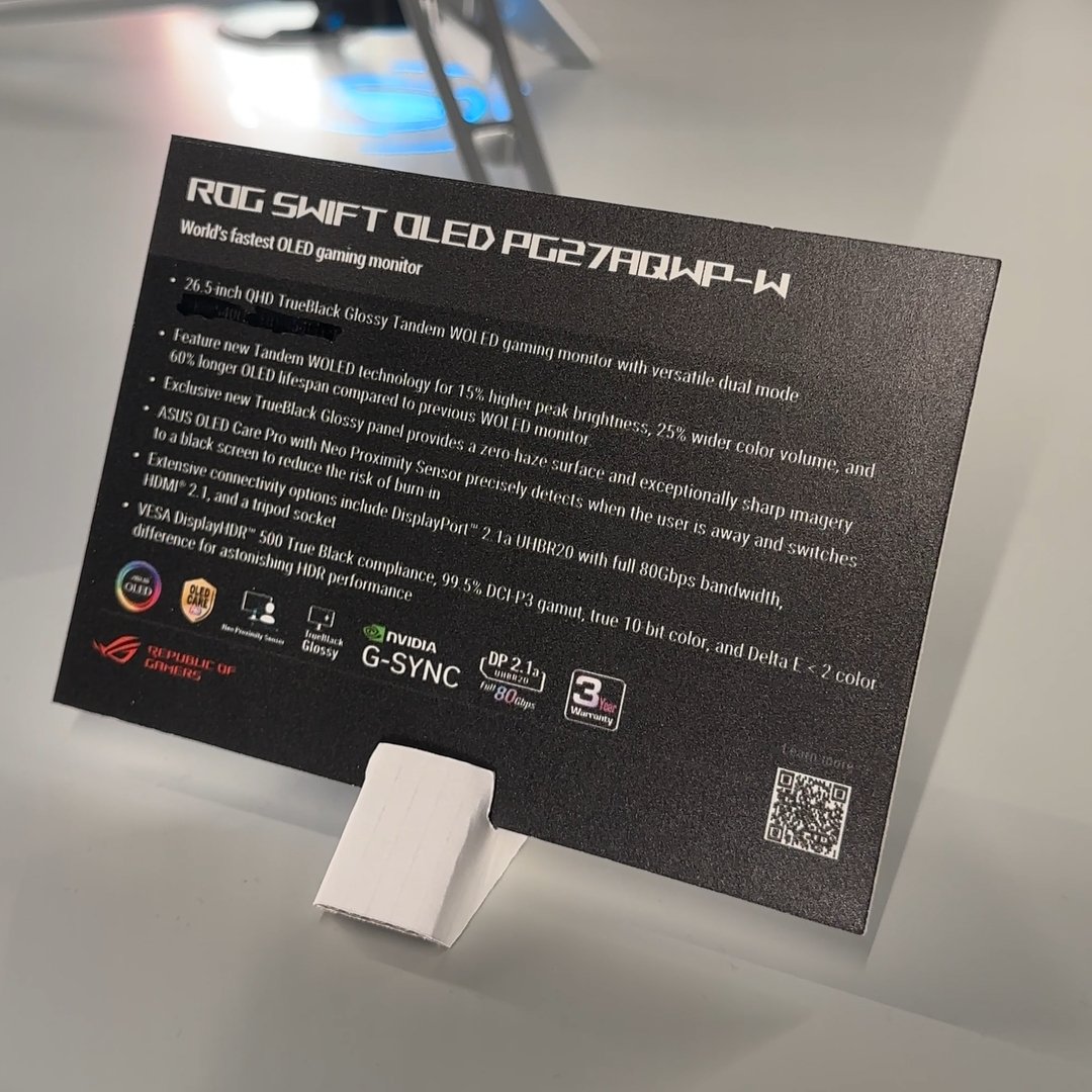 fury_mohammed's tweet image. الإصدار الأعلى بوضع الـDual mode 540/720

ASUS PG27AQWP-W

- 27"
- 2K
- 540Hz-720Hz720p
- Primary Tandem OLED
- HDR TB500 = 1500nits / 335nits
- TrueBlack Glossy
- DP2.1 80Gbps
- Neo Proximity sensor

موعد التوفر المتوقع:ديسمبر
السعر:غير معلن