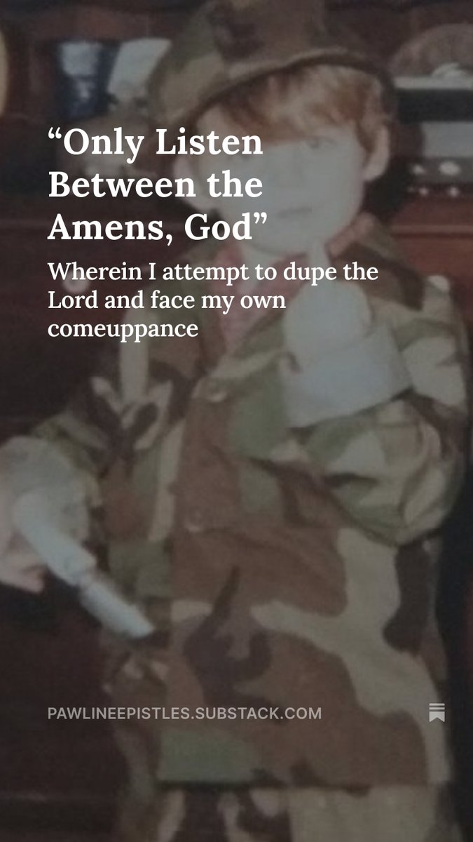 TimPawl's tweet image. I've got a new post up on Pawline Epistles about a time when I tried to pull a fast one on God as a kid.   (yes, that is me in the picture).
pawlineepistles.substack.com/p/only-listen-…