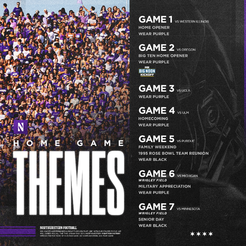 NU_Sports's tweet photo. Football season is almost here!

@NUFBFamily game themes are set 🏟️⬇️
