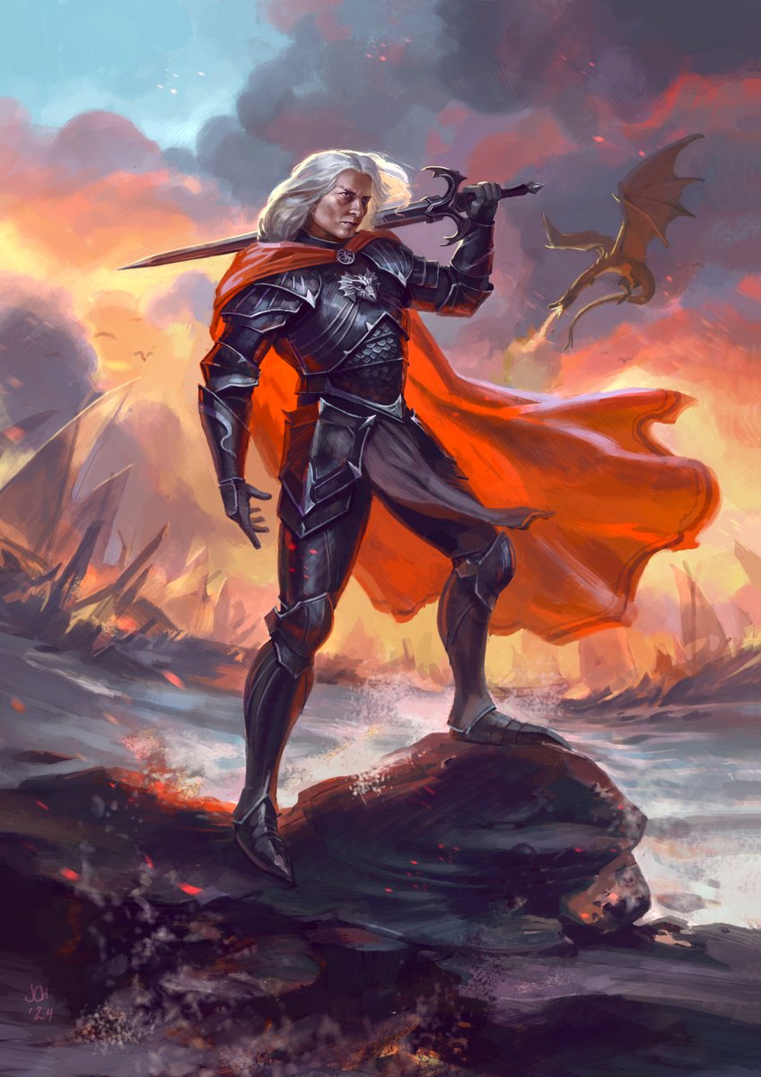 Daemon Targaryen a painting I created when House of the Dragon Season 2 was released. I’ve always been a huge fan of Westeros and the many stories woven throughout this world, and I’m beyond excited for all the upcoming productions that will continue to bring it to life.
