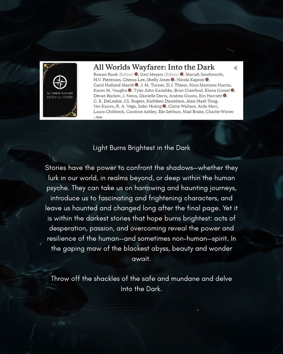 AWW: INTO THE DARK ANTHOLOGY IS NOW ON GOODREADS ‼️

so stoked to share the space with the team and other 33 talented authors. get ready to be immersed in unique stories of dark fantasy and fantastical horror 👁️

link 🔗 below