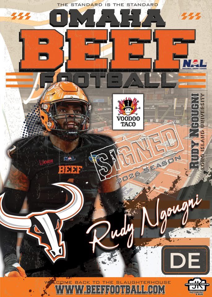 TheOmahaBeef's tweet photo. Rudy Ngougni is hungry for the 2026 Omaha Beef season to begin. Standing at 6'3 and 240 pounds from Long Island University, returns to the Beef for another exciting championship run.
#GoBeef
#thestandardisthestandard
#NAL
๐ธ : JK Personal Touch https://t.co/2h7L3vTaCD