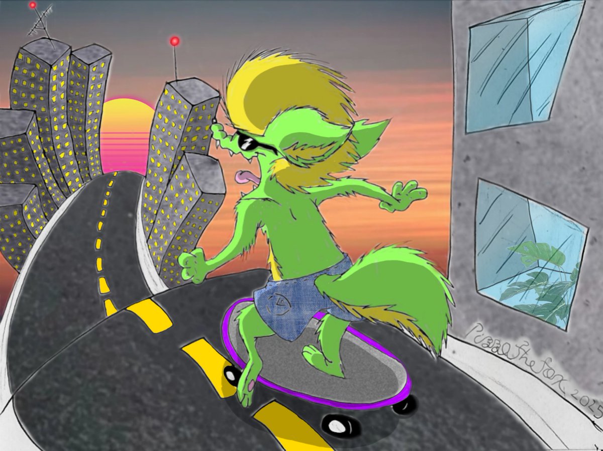 ChilliChillax's tweet image. Sunset-boarding

Rad zooms off into the sunset as fast as his trusty board can go. 
Because the sun is hot, he explodes. The end. 

#traditional #digitalcolor #foxcharacter