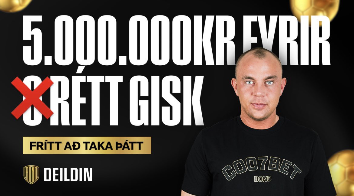 5.000.000KR FYRIR 5 HÁRRÉTT GISK Í ÞESSARI UMFERÐ💰

Sendu inn þína spá HÉR⬇️
coolbet.com/is/league/212