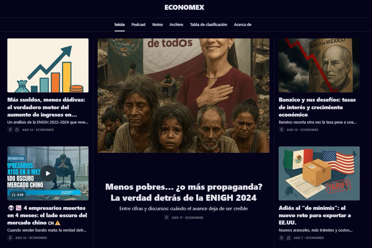alejandrogomezt's tweet photo. Cierre del 🧵:
Así el panorama económico y financiero de este martes 19 de agosto de 2025.
🔔 Dale like, RT y sígueme para más análisis diario.
📩 Suscríbete a mi Substack #Economex para recibir contexto y explicación al detalle: https://t.co/2QPybrRUFY