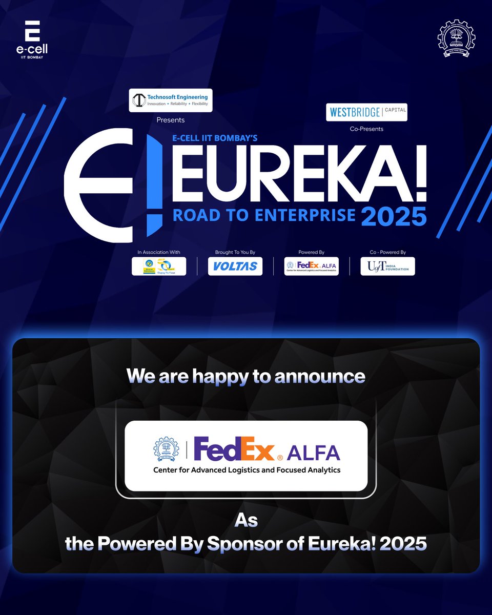 ecell_iitb's tweet image. Eureka! 2025 is presented by Technosoft Engineering Solutions in association with BPCL and powered by FedEx.

We are also supported by Sustainability Partner EarthON Foundation and Tattva by Somany Impressa Group as knowledge partner.
#sponsor #ecell #iitbombay