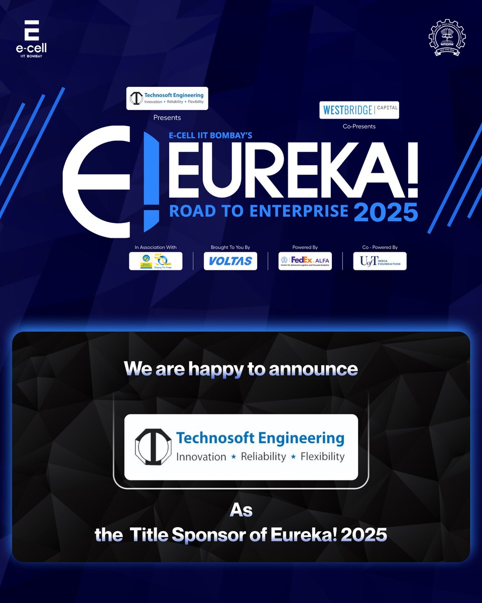 ecell_iitb's tweet image. Eureka! 2025 is presented by Technosoft Engineering Solutions in association with BPCL and powered by FedEx.

We are also supported by Sustainability Partner EarthON Foundation and Tattva by Somany Impressa Group as knowledge partner.
#sponsor #ecell #iitbombay