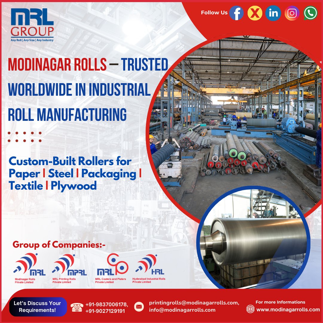 modinagarrolls's tweet image. From Paper to Steel, Textile to Packaging –
 Modinagar Rolls delivers precision-built industrial rollers trusted worldwide. 🌍
📞 +91-9837006178 | +91-9027129191
📧 printingrolls@modinagarrolls.com
🌐 modinagarrolls.com
#ModinagarRolls #IndustrialRolls #MRLGroup