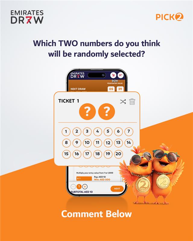 emiratesdraw's tweet photo. The numbers you guess could be your #EDPICK2 Jackpot! ๐ฏ
๐ข Match 2 numbers to win AED 500,000!
โฐ Win hourly!
๐๏ธ Buy now at https://t.co/mix9Q5Jzfl.
#EmiratesDraw #Global #ForABetterTomorrow https://t.co/TujkJIe5ul