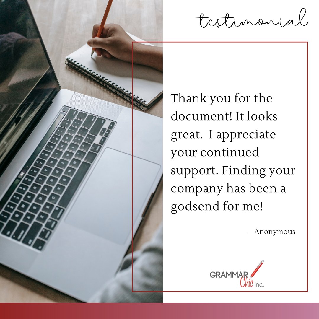 GrammarChicInc's tweet image. From first drafts to future projects, we&apos;re here for the long haul. Discover why professionals keep coming back to Grammar Chic for writing that makes an impact. #ContentSupport #ResumeHelp #GrammarChic
ow.ly/WUt150WqGQE
