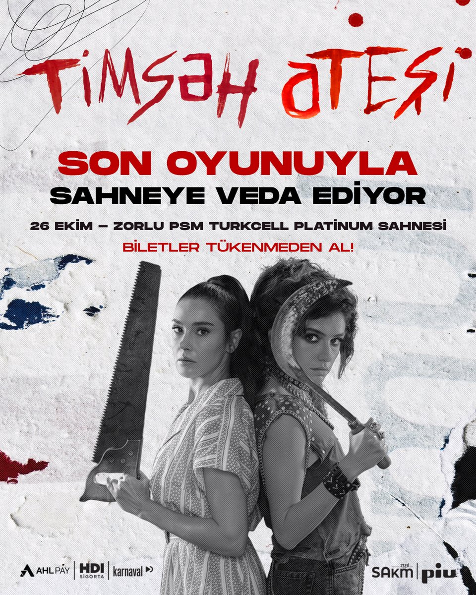 🔥 Timsah Ateşi Son Oyunuyla Sahneye Veda Ediyor! 🔥
 
Başrollerini Funda Eryiğit, Hazar Ergüçlü ve Hidayet Erdinç’in paylaştığı grotesk kara komedide sürprizlere hazır olun!
Devlin ailesinin çarpıcı hikayesine tanıklık etmek için karşınızda büyük bir fırsat! 🐊
 
📍26 Ekim -