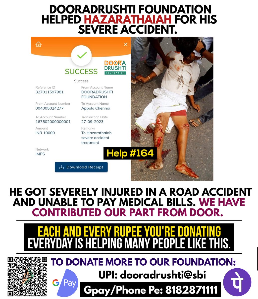 Help #164 post from <a href="/dooradrushti/">Dooradrushti Foundation</a> ❤️🤝

Spread the initiative of <a href="/DonateOnlyRupee/">Donate Only One Rupee</a> to more people and help us in helping more needy ones 😊 #Door_Helps #DonateOnlyOneRupee