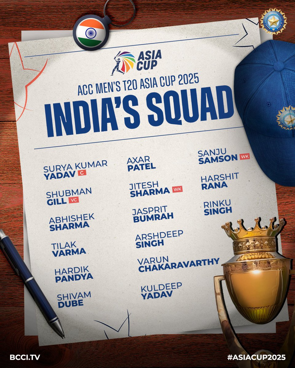 Ɛʀ քʀǟʍօɖ վǟɖǟʋ (@pramodb06261339) on Twitter photo #AsiaCup2025 cup
________Team List________
<a href="/surya_14kumar/">Surya Kumar Yadav</a> Captain
<a href="/ShubmanGill/">Shubman Gill</a> Vice Captain
<a href="/TilakV9/">Tilak Varma</a> <a href="/hardikpandya7/">hardik pandya</a> #AsiaCup2025 cup
________Team List________
<a href="/surya_14kumar/">Surya Kumar Yadav</a> Captain
<a href="/ShubmanGill/">Shubman Gill</a> Vice Captain
<a href="/TilakV9/">Tilak Varma</a> <a href="/hardikpandya7/">hardik pandya</a>