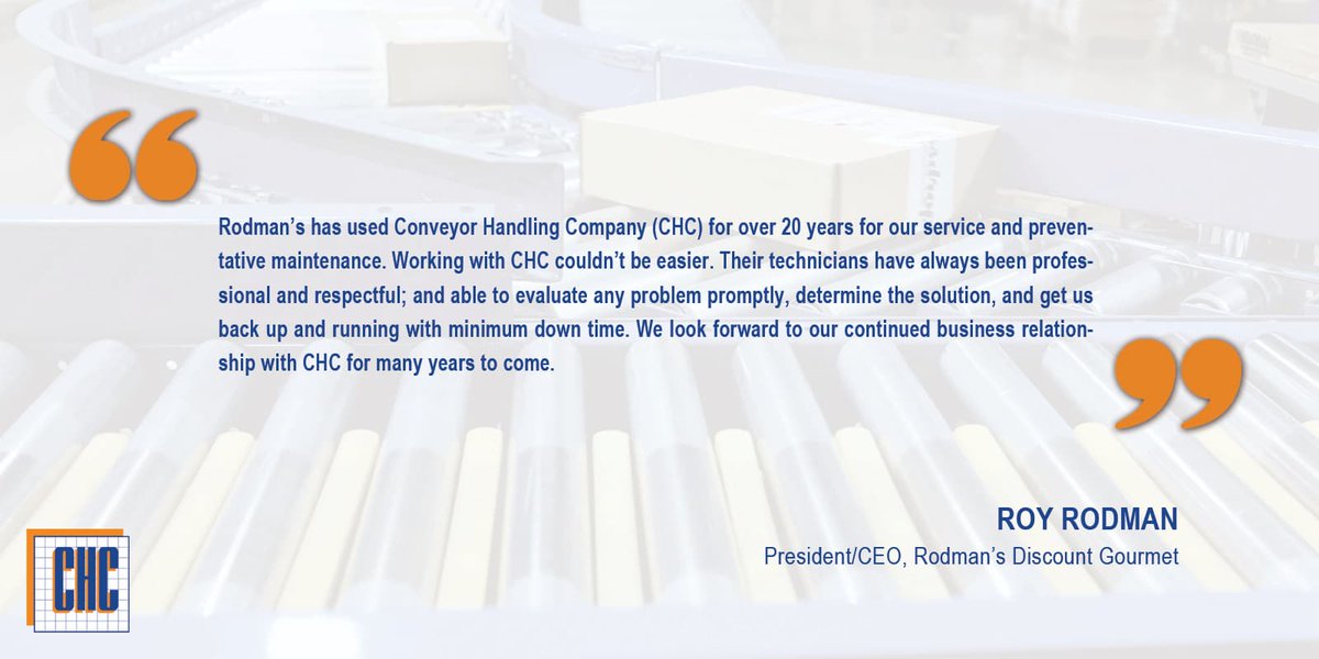 🙌 Thank you to Rodman’s for continuing to trust CHC with your material handling service and maintenance! We’re proud to support your team.

#ConveyorHandling #MaterialHandling #SystemsIntegrator #CustomerExperience #TestimonialTuesday