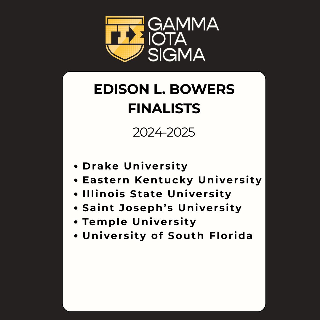 Congratulations to GIS Distinguished Chapters for the 2024–2025 Academic Year!
12 chapters competed in Round 1, and  6 chapters have advanced to the final round. These finalists will compete for the Edison L. Bowers Award at the GIS 54th Annual Conference.