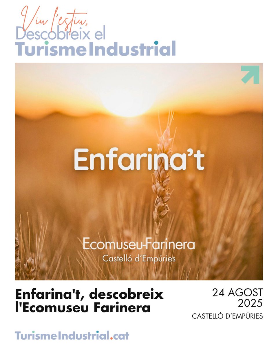 Enfarina't aquest estiu i descobreix l'@ecomuseufarinera! 👀 Una visita que et permet descobrir la fàbrica de farina i el sistema tradicional de mòlta, ideal per a tota la família.
Viu l'estiu, descobreix el Turisme Industrial! ✨
📆24/08
🔗 xatic.cat/ca/activitats/…
#ViuEstiuXATIC