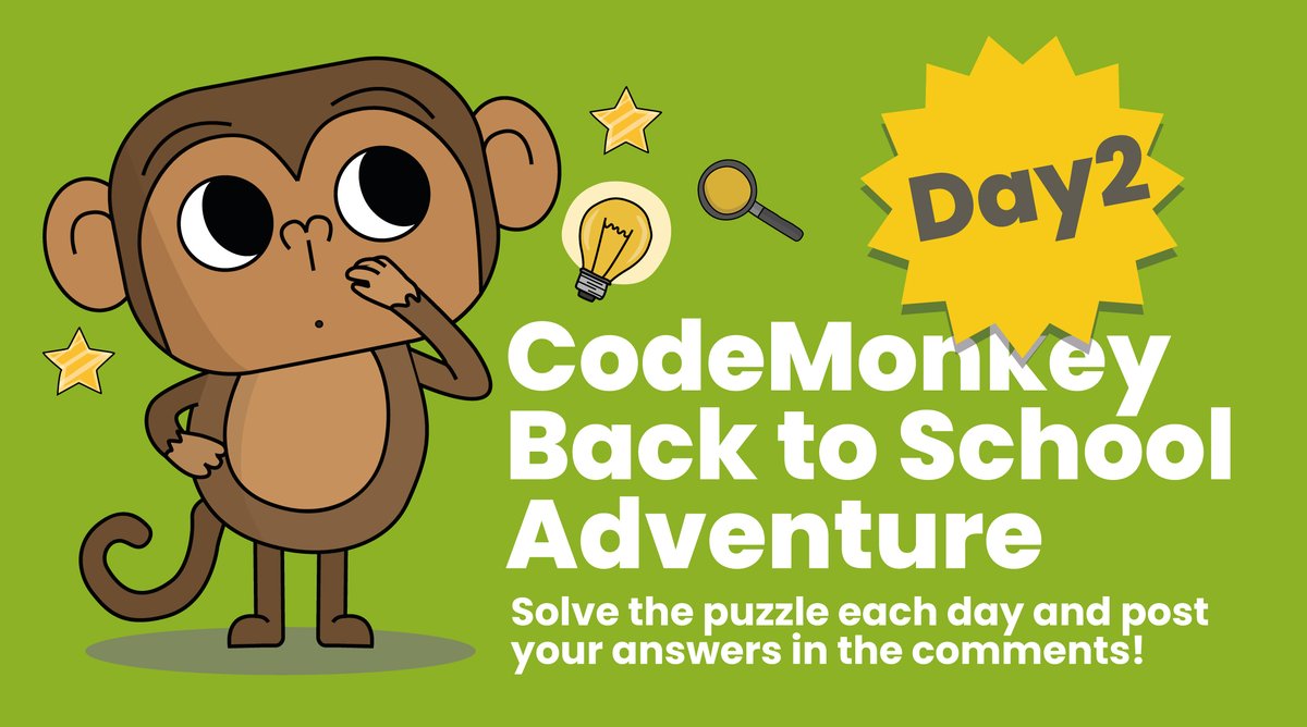 CodeMonkeySTU's tweet image. Day 2 – ASCII Treasure Map 🗺️
“Monkey’s treasure map is in computer letters! Help him read it.”
word = &quot;&quot;
for letter in [20, 5, 19, 20]:
    word += chr(letter + 64)
print(word)
💡 chr(65) = A, chr(66) = B…
Discount code to the first 3 correct answers 🍌🐒
#coding #stem #puzzle