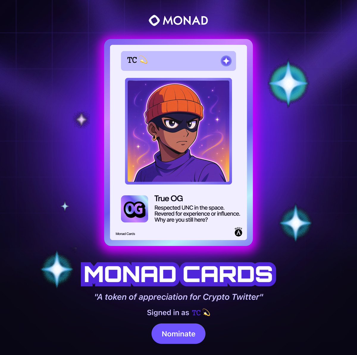 Just received my Monad Card! Damn the art is on point! Thank you Monad  Team!!! Check your eligibility: cards(.)monad(.)xyz I can nominate 3 people  for it. Who should I nominate?