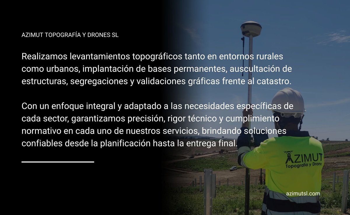 Servicios de fotogrametría, Realizamos vuelos con drones pilotados por profesionales certificados. Contamos con equipos multirrotores, sensores RGB, multiespectrales, térmicos y LiDAR para cartografía de alta precisión, incluso en zonas de vegetación densa.
✉️ info@azimutsl.com
