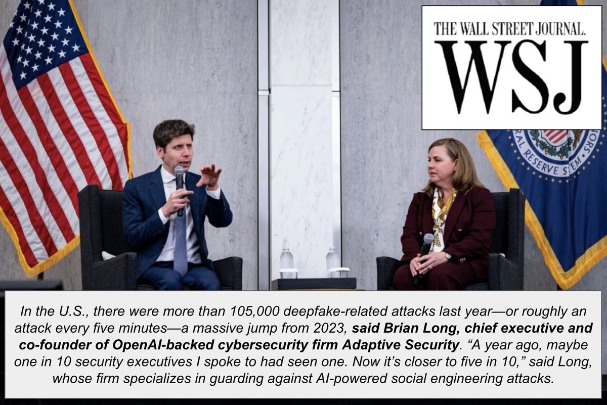 Adaptive (@adaptivesec) on Twitter photo The Wall Street Journal <a href="/WSJ/">The Wall Street Journal</a> featured Adaptive CEO <a href="/BrianCLong/">Brian C. Long</a> on one of the fastest-growing cyber threats today: AI-powered CEO impersonation scams.
Deepfakes of executives – voices, video, even entire virtual meetings – are now tricking employees into wiring millions. As Brian The Wall Street Journal <a href="/WSJ/">The Wall Street Journal</a> featured Adaptive CEO <a href="/BrianCLong/">Brian C. Long</a> on one of the fastest-growing cyber threats today: AI-powered CEO impersonation scams.
Deepfakes of executives – voices, video, even entire virtual meetings – are now tricking employees into wiring millions. As Brian