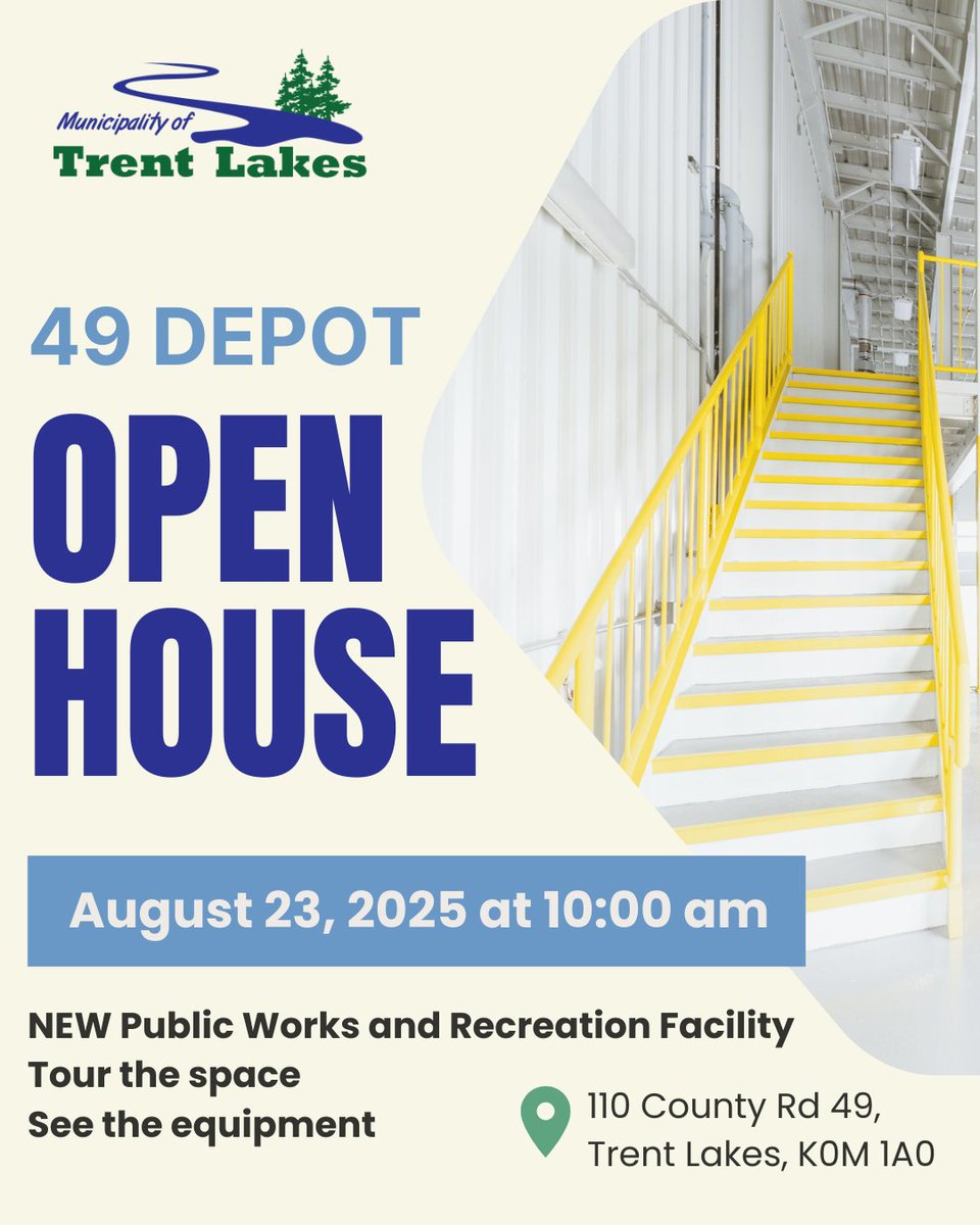 Join us this Saturday at the Open House for the NEW 49 Depot! 🏠🎉

Drop by and tour the new space for our Public Works and Recreation and Facilities departments.

Learn more: trentlakes.ca/news/posts/joi…