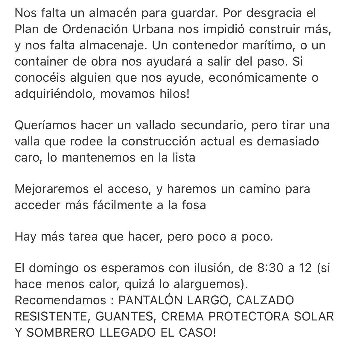 Si queréis ayudar a la Protectora de #Animales de #Caceres podéis hacerlo el domingo
Hacen falta voluntarios para desbrozar y limpiar
Si conocéis a alguien que ahora o más adelante pueda donar container, gravilla, alguna placa solar o cercado sería maravilloso.Gracias a tod@s ❤️‍🩹