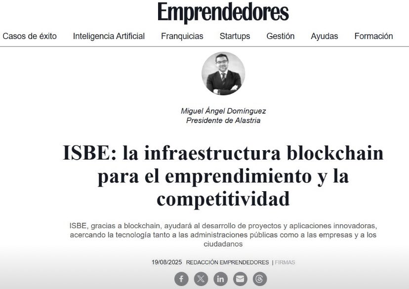 Red ISBE (@redisbe) on Twitter photo Miguel Ángel Domínguez, presidente de @Alastria_Eco, firma esta tribuna sobre el papel que tendrá #ISBE en el #emprendimiento y la soberanía tecnológica en Europa.
🙏 Gracias a <a href="/Emprendedores/">Emprendedores</a> por dar visibilidad a esta visión de futuro.
👉 Léela aquí: acortar.link/mbvrxI Miguel Ángel Domínguez, presidente de @Alastria_Eco, firma esta tribuna sobre el papel que tendrá #ISBE en el #emprendimiento y la soberanía tecnológica en Europa.
🙏 Gracias a <a href="/Emprendedores/">Emprendedores</a> por dar visibilidad a esta visión de futuro.
👉 Léela aquí: acortar.link/mbvrxI