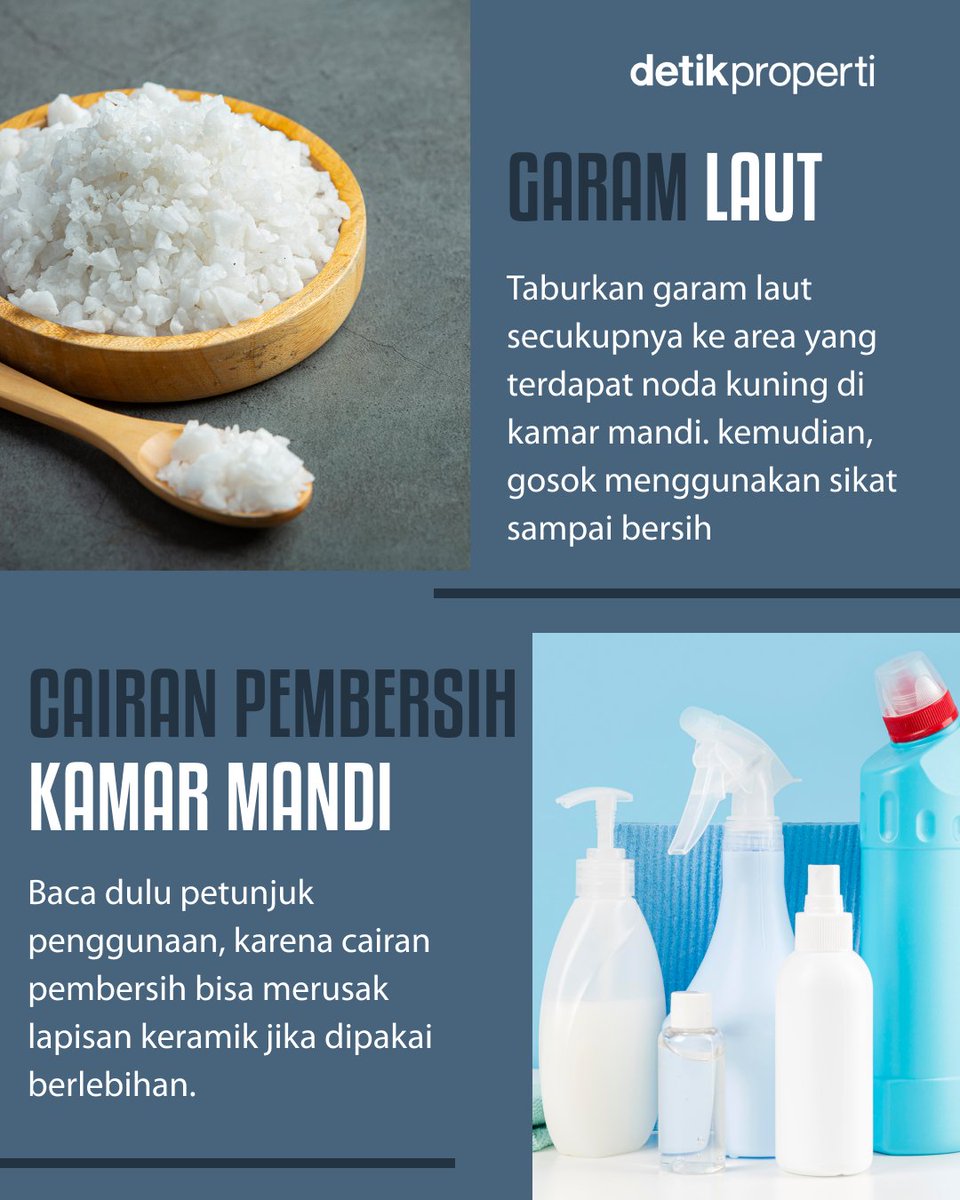 detik_properti's tweet image. Noda kuning di kamar mandi emang ngeselin banget 😩 biasanya nongol di lantai atau dinding gara-gara sisa sabun/sampo yang nempel. Kalau dibiarkan, makin keliatan kotor plus bikin licin juga 🚫🧼⁣
⁣
#Noda #KamarMandi #Kuning #Bersihkan