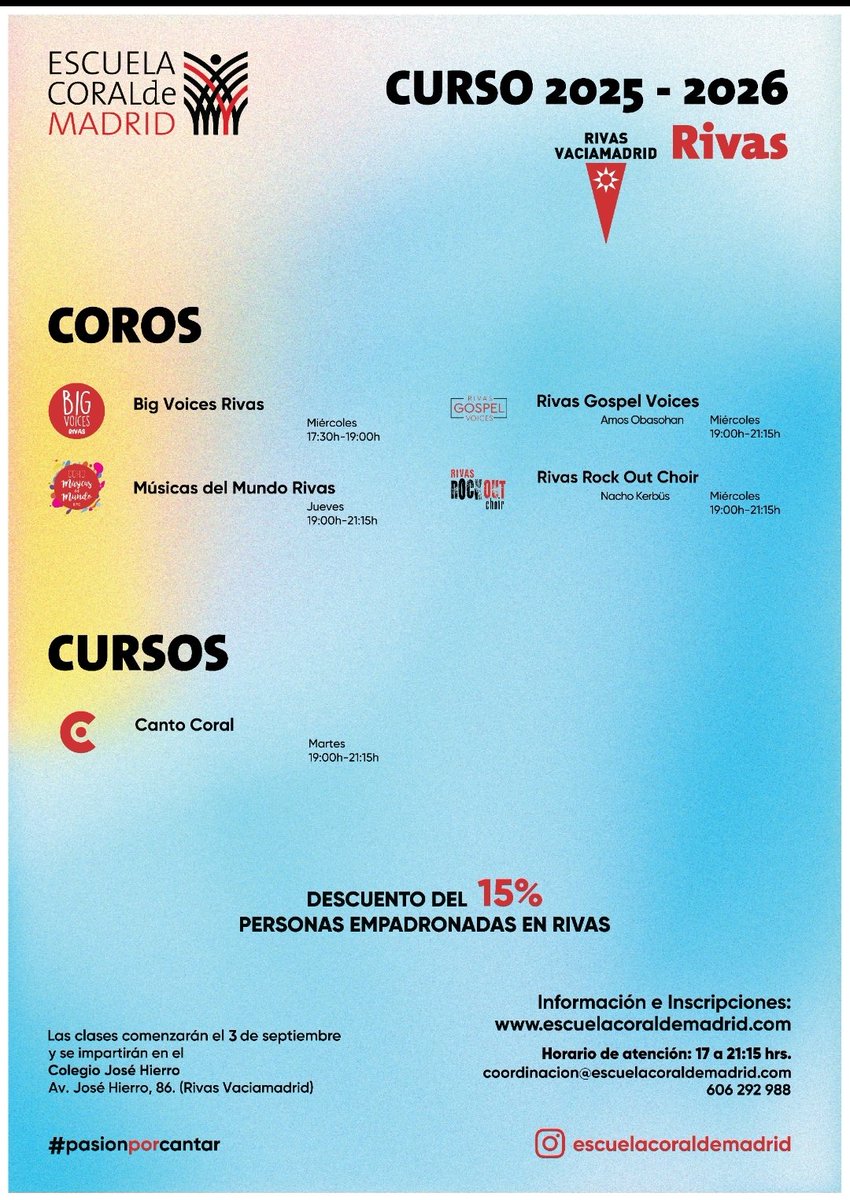 Oferta académica curso 2025-2026
Sede Rivas.
.
#PasiónPorCantar