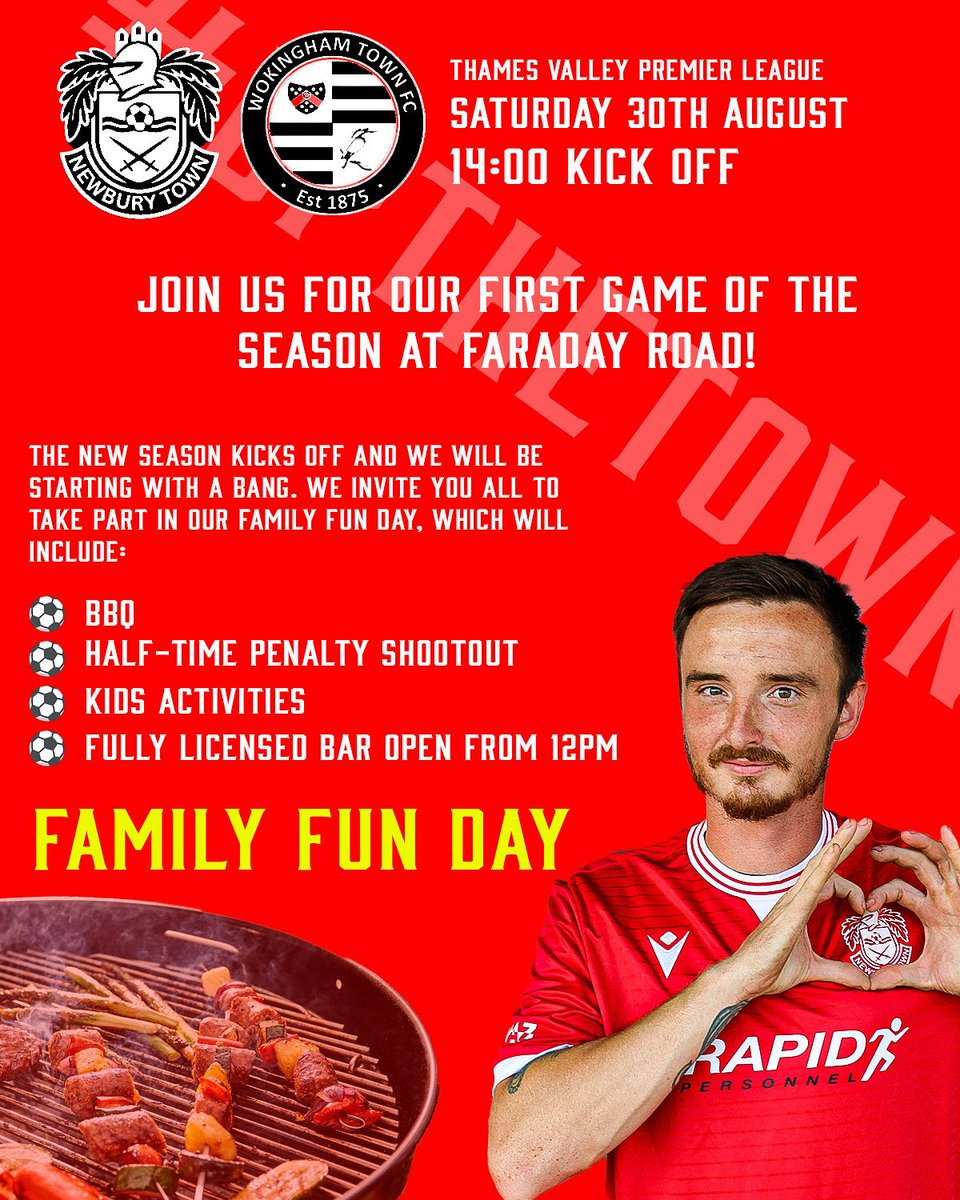 Join us at Faraday Road on Saturday 30th August for Newbury Town’s first game of the season!

It’s more than just football – we’re turning it into a Family Fun Day 🙌 Bring your friends, bring the kids, and enjoy a great day out while cheering on the team in our season opener.