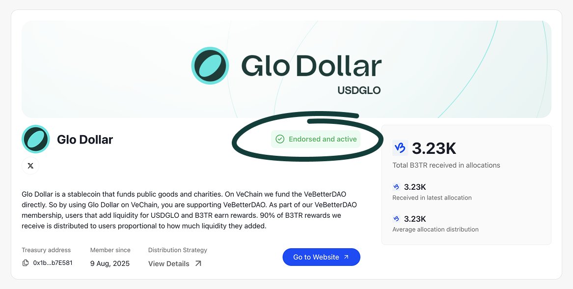 glodollar's tweet photo. Deposit into the B3TR/USDGLO pool on VeChain → get weekly rewards via the VeBetterDAO.

Here’s how it works 🧵 https://t.co/7S4J5SMK59